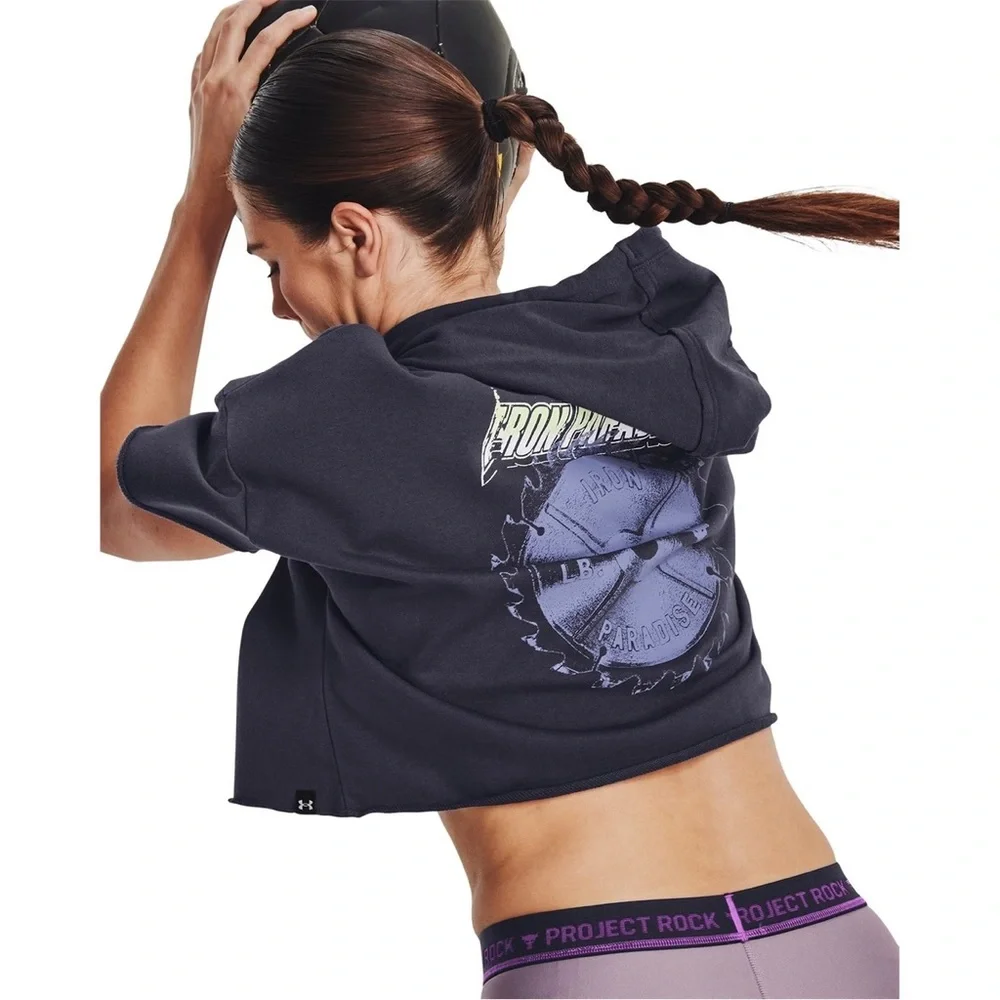 Under Armour Women's Project Rock Rival Terry Short Sleeve Hoodie